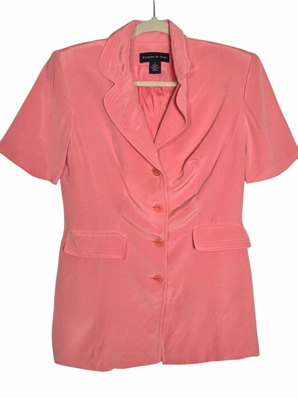Preston & York Blazer Womens 6 Pink 100% Silk Button Up Lined Short Sleeves
